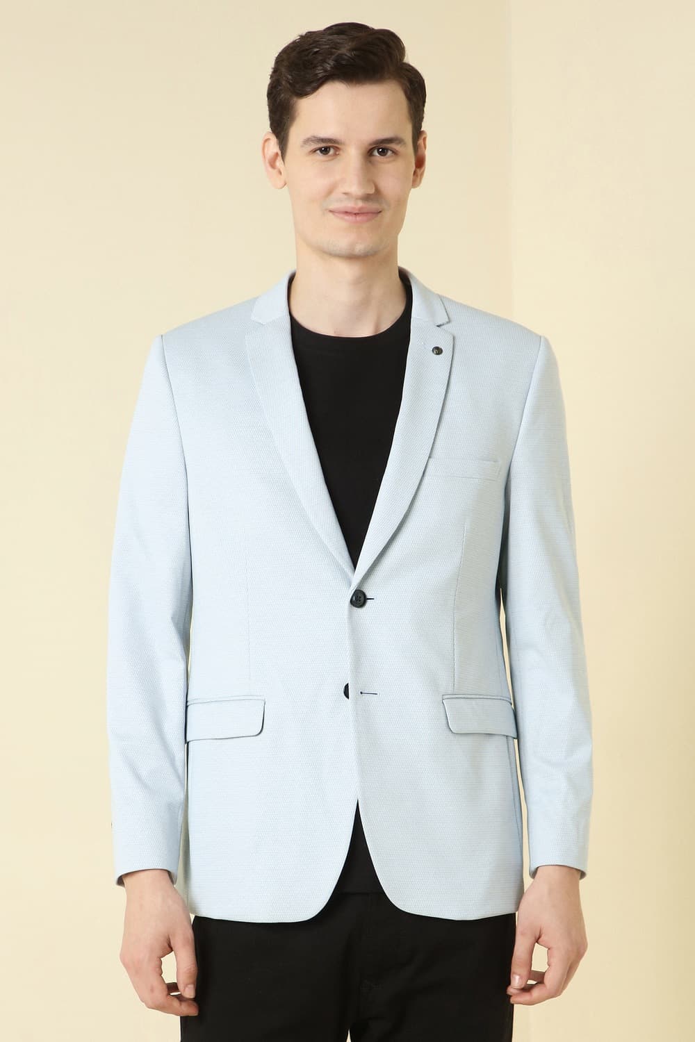 Men Light Blue Textured Casual Blazer Men Light Blue Textured Casual Blazer