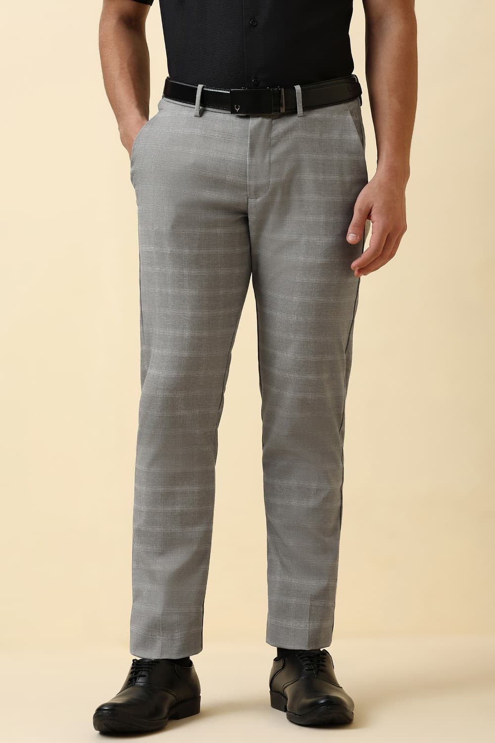 Men Grey Check Formal Trousers Men Grey Check Formal Trousers