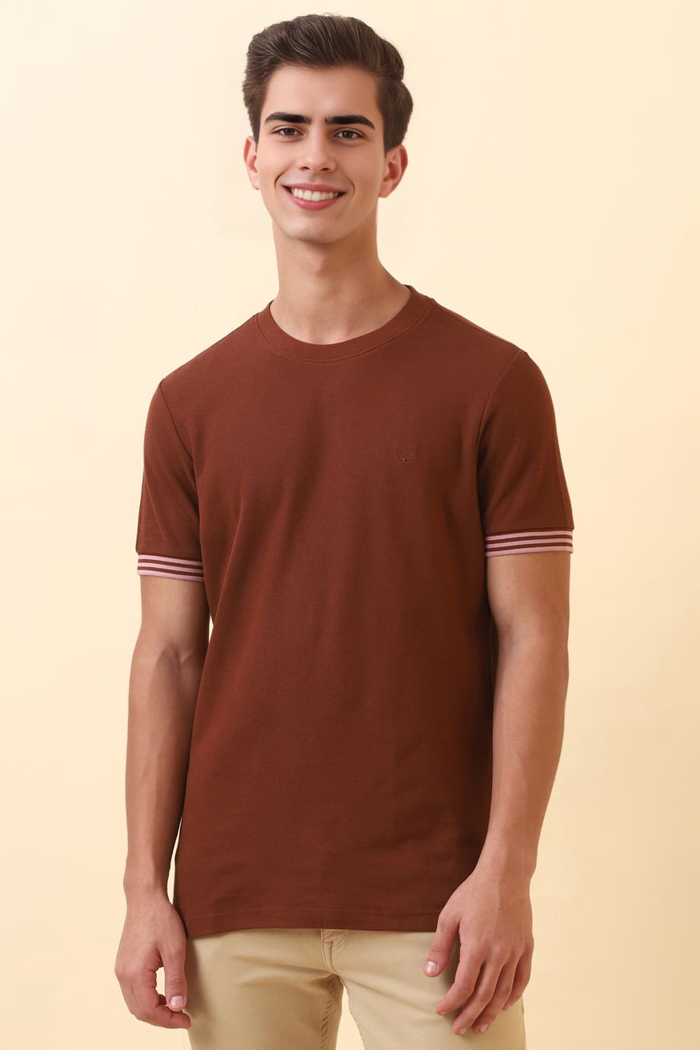Men Brown Solid Crew Neck T-shirt Men Brown Solid Crew Neck T-shirt