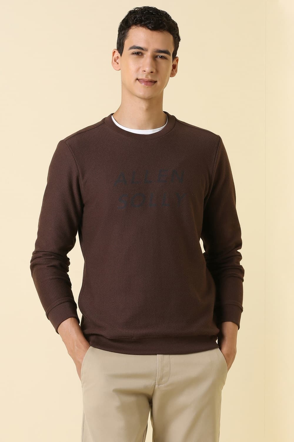 Men Brown Crew Neck Full Sleeves Casual Sweatshirt Men Brown Crew Neck Full Sleeves Casual Sweatshirt
