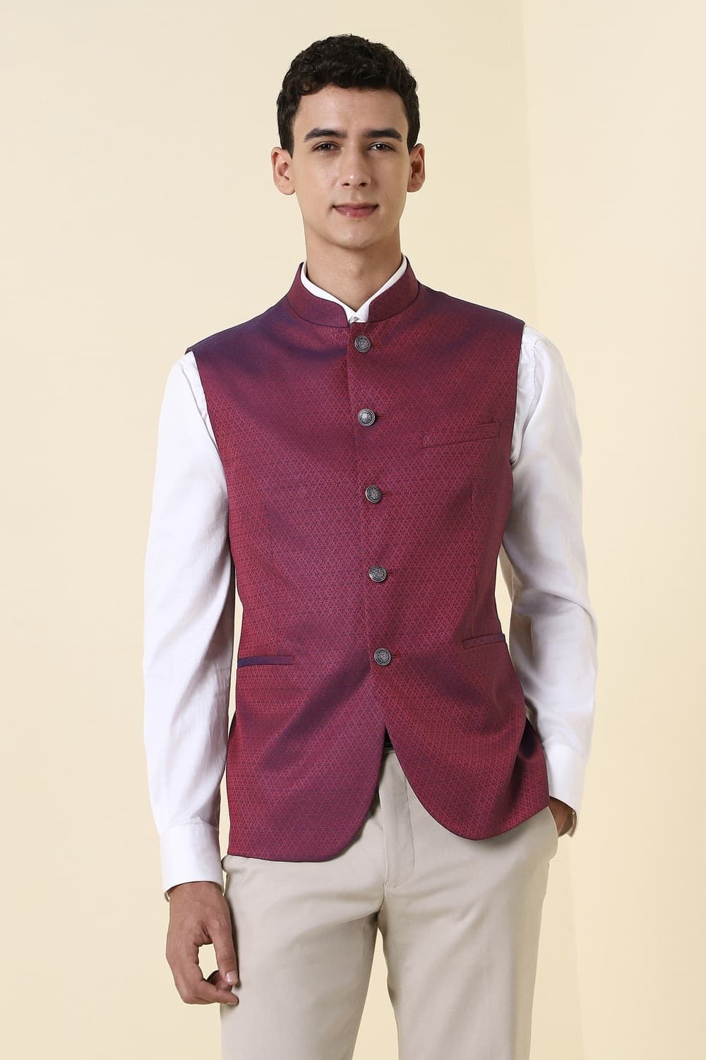 Men Textured Maroon Party Nehru Jacket Men Textured Maroon Party Nehru Jacket