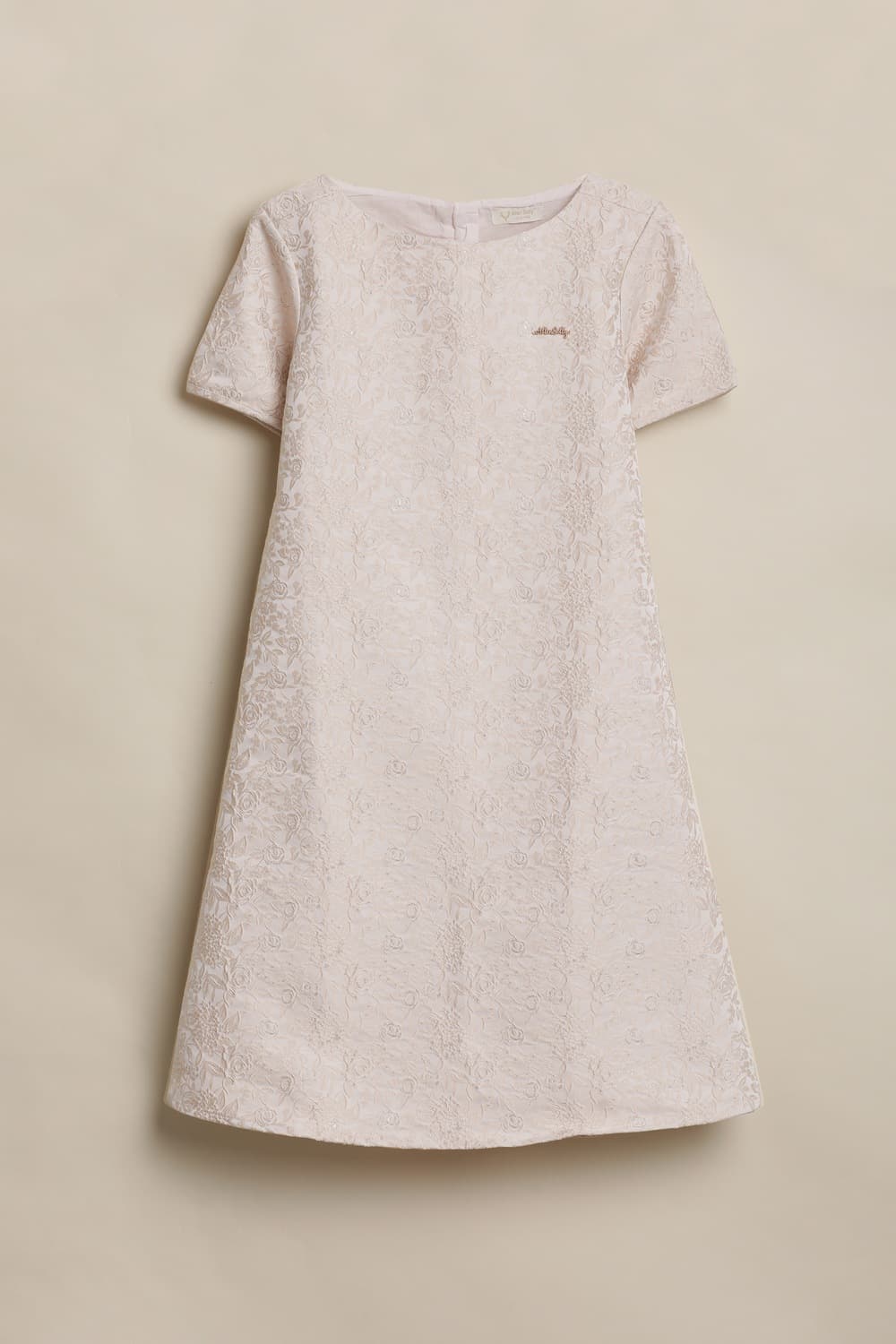 Girls Beige Embroidered Knee Length Party Dress Girls Beige Embroidered Knee Length Party Dress