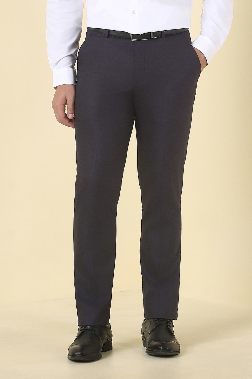 Men Purple Textured Formal Trousers Men Purple Textured Formal Trousers