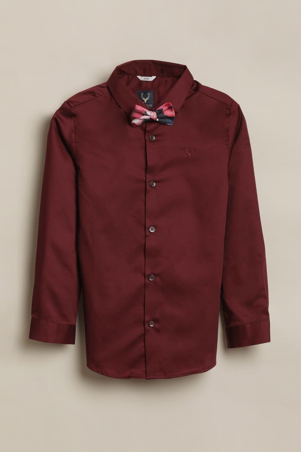 Boys Maroon Solid Party Shirt with Bow Boys Maroon Solid Party Shirt with Bow