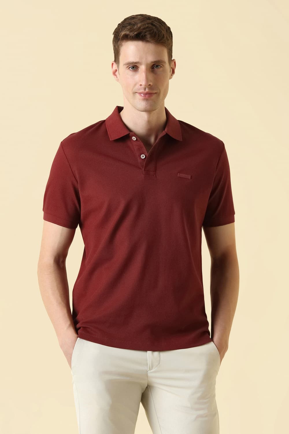Men Maroon Solid Polo Neck T-shirt Men Maroon Solid Polo Neck T-shirt