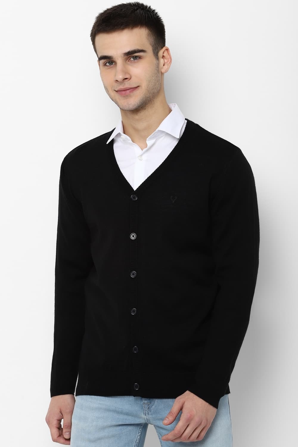 Men Black Solid V Neck Full Sleeves Cardigan Men Black Solid V Neck Full Sleeves Cardigan