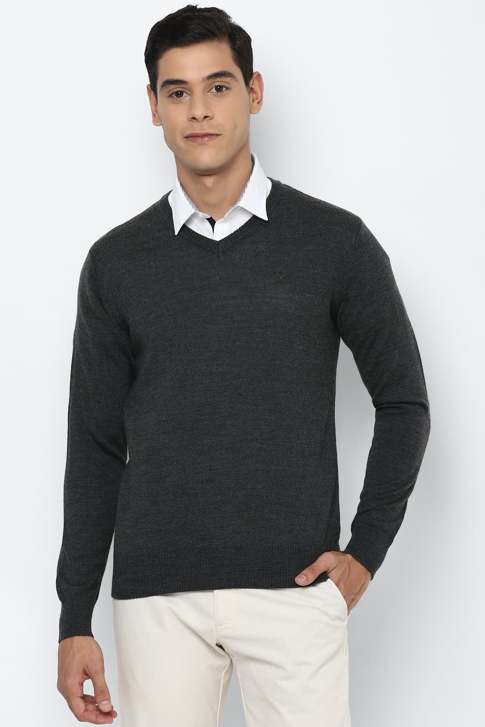 Men Grey Solid V Neck Full Sleeves Sweater Men Grey Solid V Neck Full Sleeves Sweater
