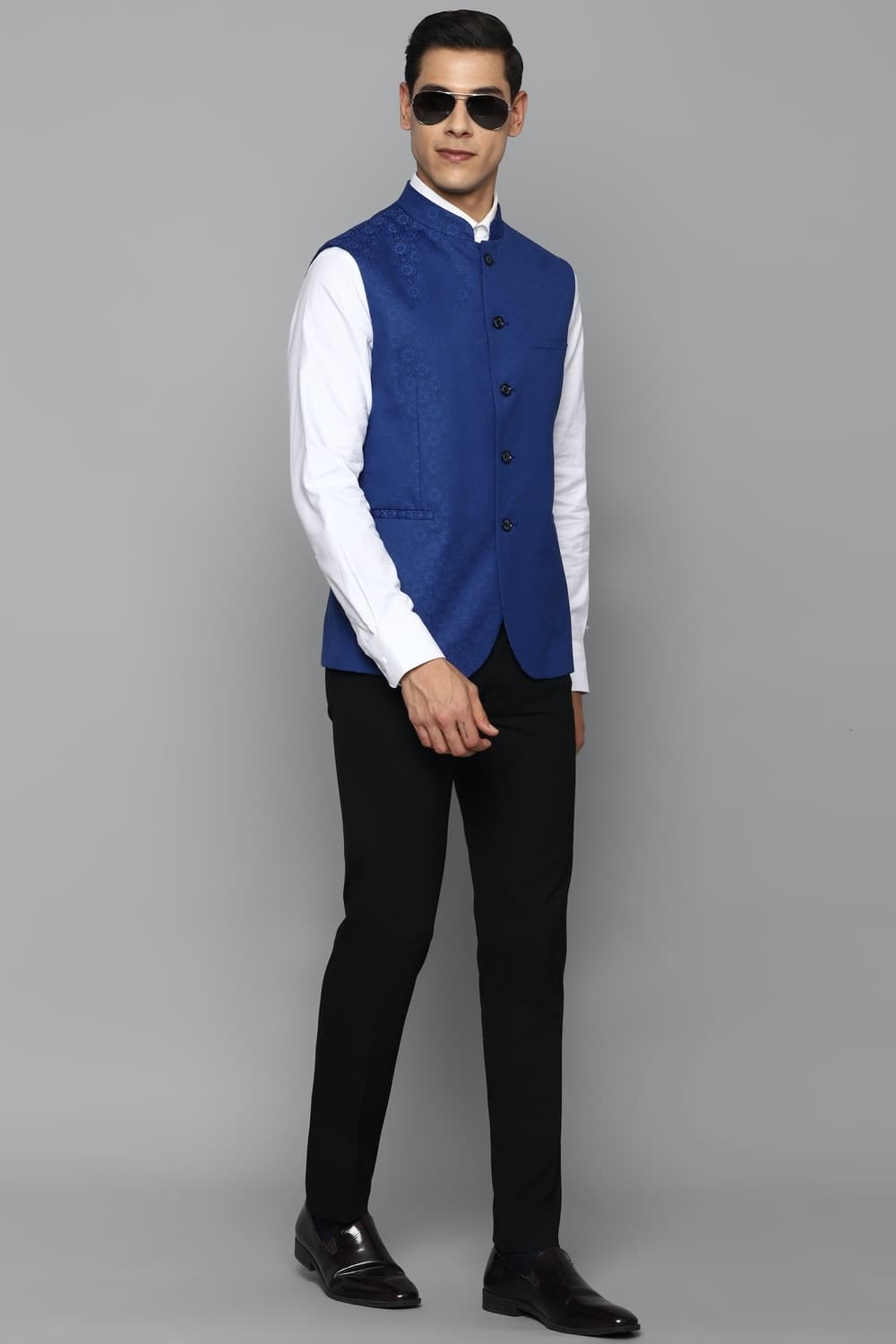 Men Printed Blue Party Nehru Jacket Men Printed Blue Party Nehru Jacket