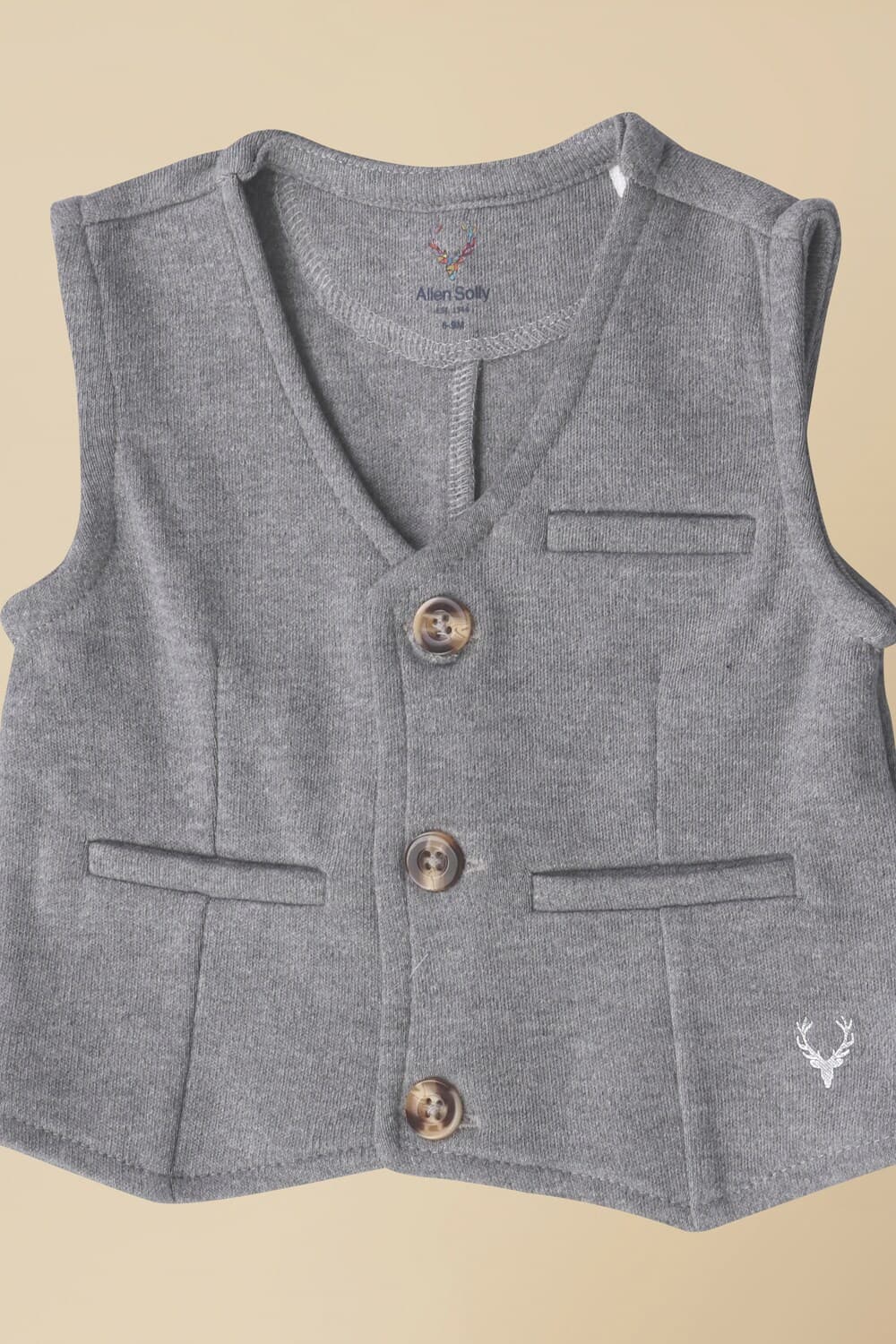 Boys Grey Solid Regular Fit Waistcoat Boys Grey Solid Regular Fit Waistcoat