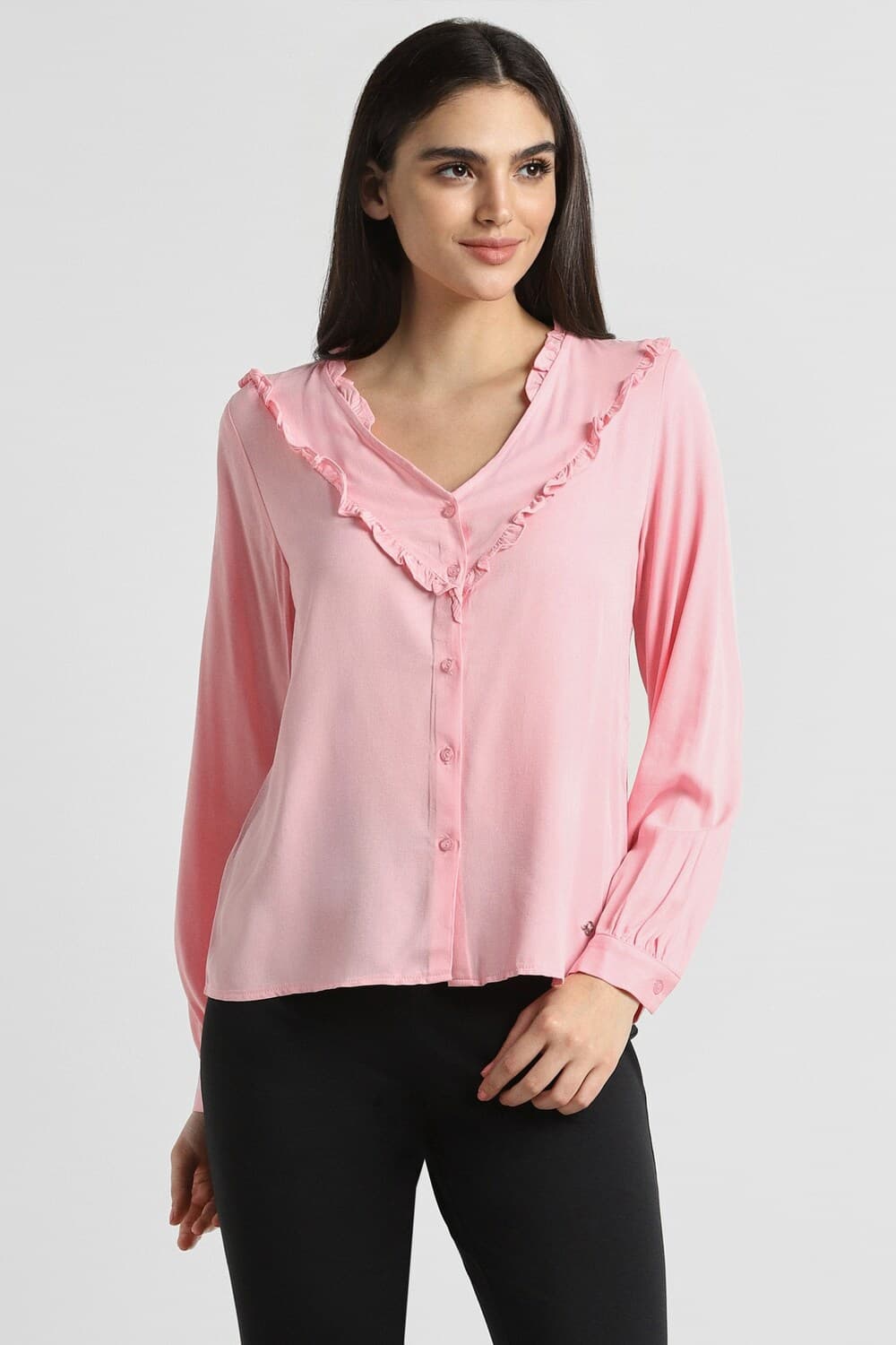 Women Pink Solid Long Sleeves Shirt Women Pink Solid Long Sleeves Shirt