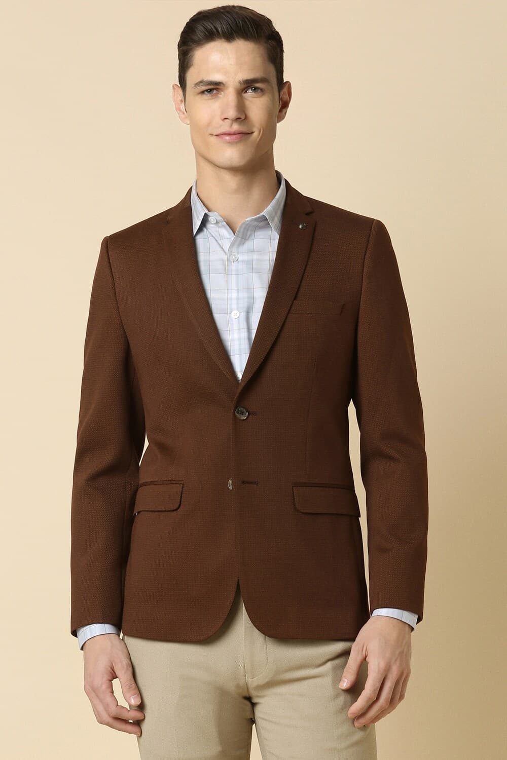 Men Brown Slim Fit Textured Formal Blazer Men Brown Slim Fit Textured Formal Blazer