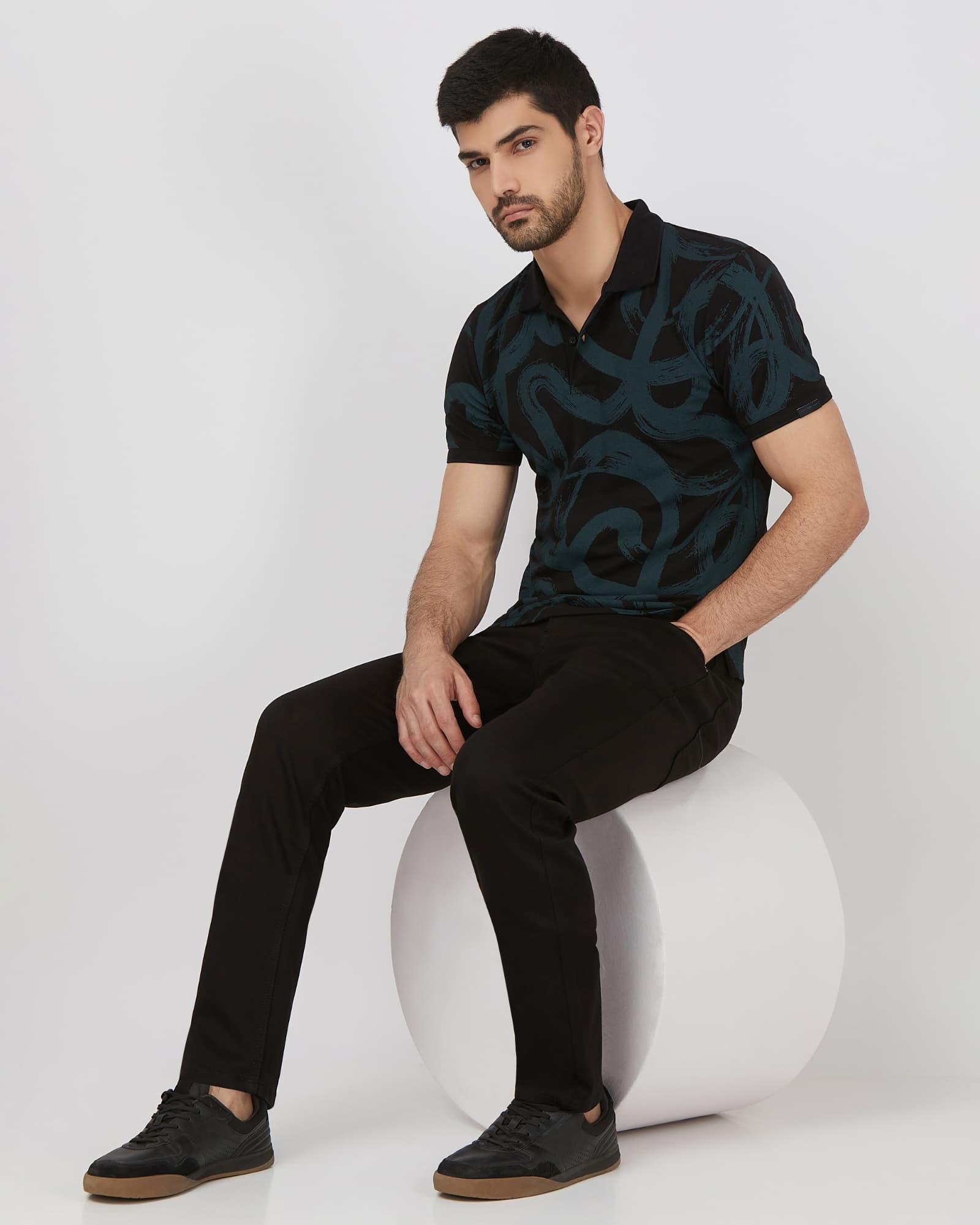 Black Printed Polo Slim Fit Pique Polo Black Printed Polo Slim Fit Pique Polo