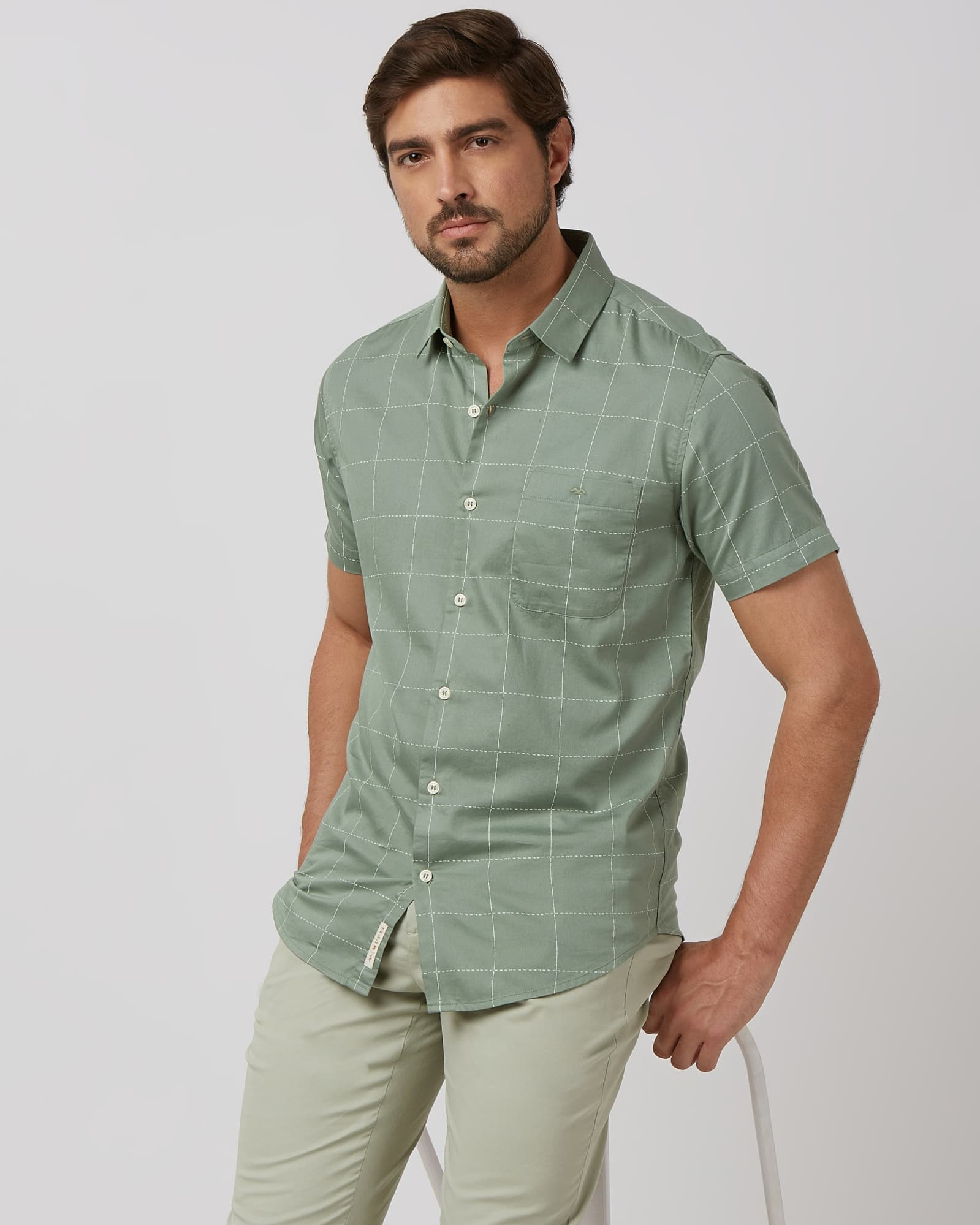 Light Olive Windowpane Check Slim Fit Casual Shirt Light Olive Windowpane Check Slim Fit Casual Shirt