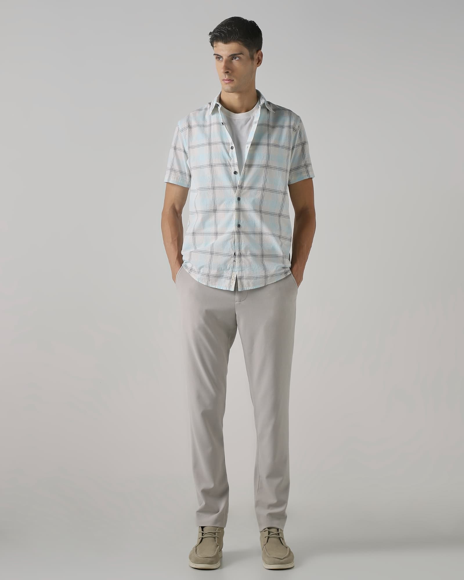 Light Blue Seersucker Check Slim Fit Casual Shirt Light Blue Seersucker Check Slim Fit Casual Shirt