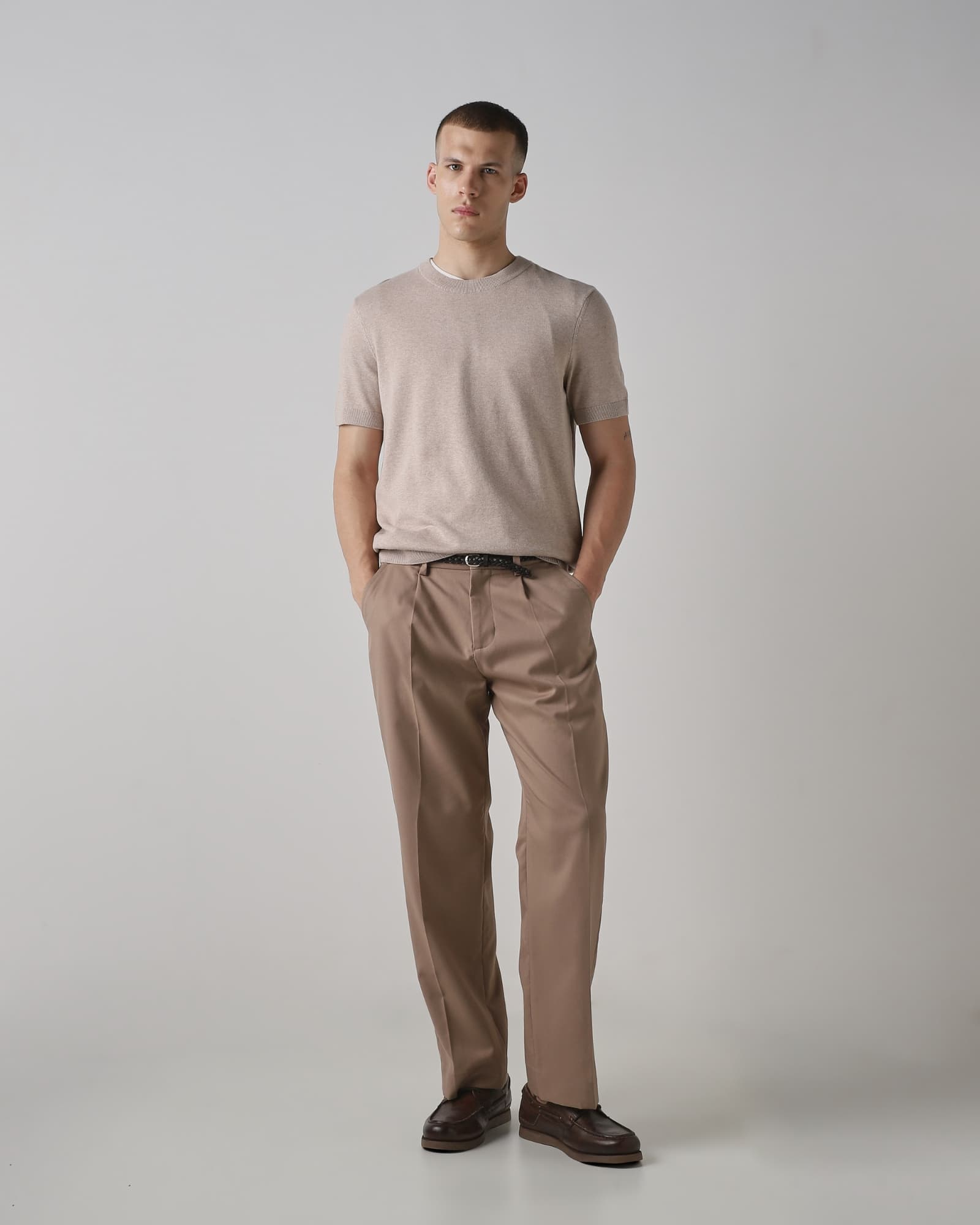 Beige Solid Cotton Flatknit Beige Solid Cotton Flatknit