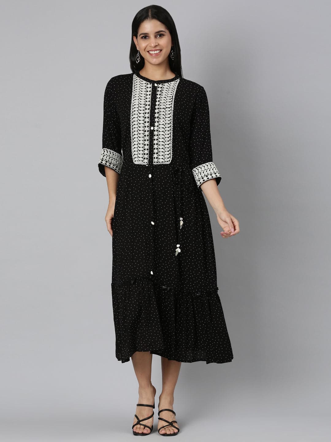 Neerus Black straight embroidered kurtas Neerus Black straight embroidered kurtas