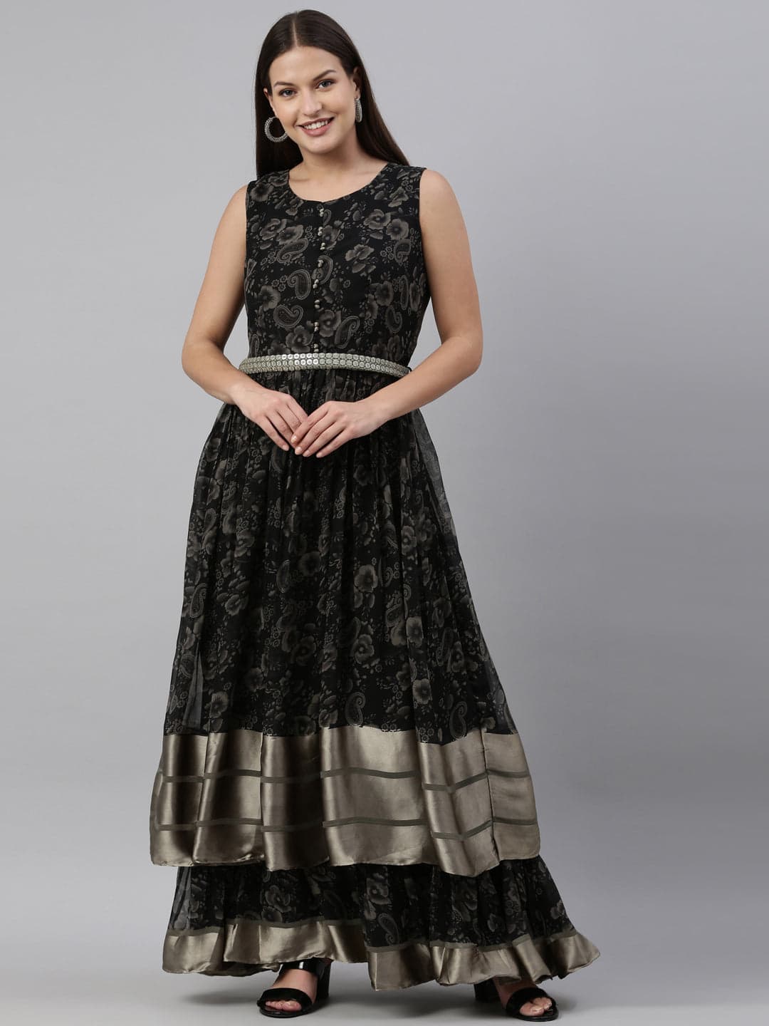 Neerus Black Color Georgette Fabric Gown Neerus Black Color Georgette Fabric Gown